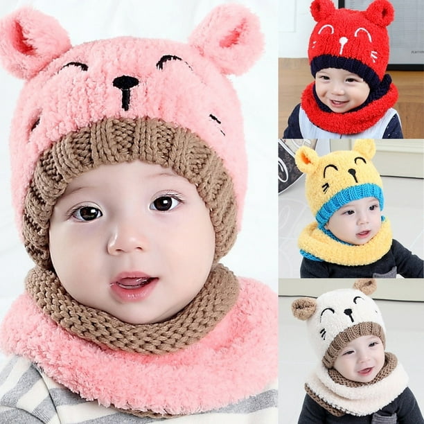 Toddler Kids Girls Boys Baby Infant Winter Warm Knitted Hat Beanie Cap Scarf Set 